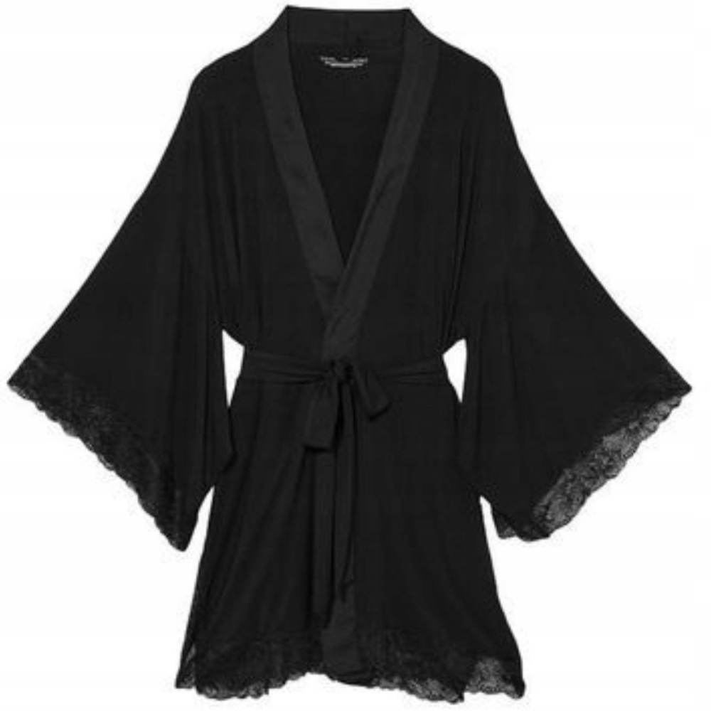 Victoria's Secret Lace-Trim Modal Kimono in Black
